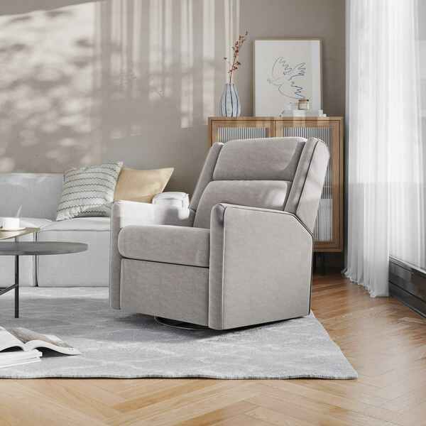 Flash Furniture Cash Swivel Glider Rocker Recliner Chair, Manual 360 Degree Swivel Recliner, Light Gray Upholstery CY-RAC-536-LTGRY-GG